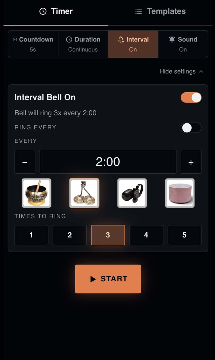 Interval bell settings